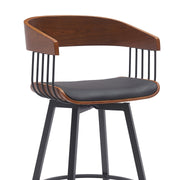 Athena 31" Swivel Walnut Wood Bar Stool in Black Faux Leather with Black Metal - Furniture City (CA)l