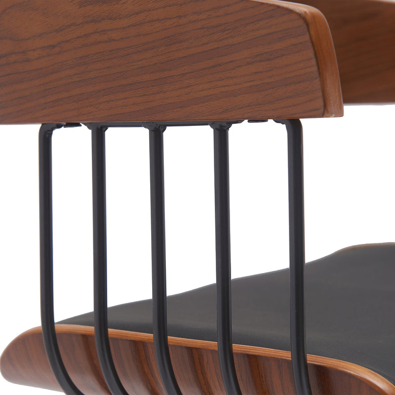 Athena 31" Swivel Walnut Wood Bar Stool in Black Faux Leather with Black Metal - Furniture City (CA)l