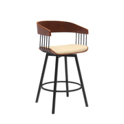 Athena 27" Swivel Walnut Wood Counter Stool in Cream Faux Leather with Black Metal - Furniture City (CA)l