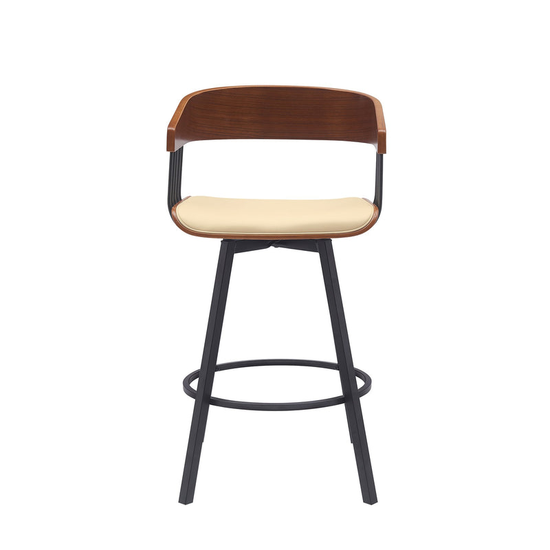 Athena 27" Swivel Walnut Wood Counter Stool in Cream Faux Leather with Black Metal - Furniture City (CA)l