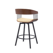 Athena 27" Swivel Walnut Wood Counter Stool in Cream Faux Leather with Black Metal - Furniture City (CA)l