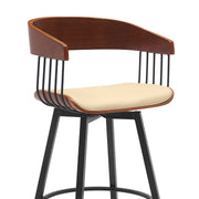 Athena 27" Swivel Walnut Wood Counter Stool in Cream Faux Leather with Black Metal - Furniture City (CA)l