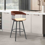 Athena 27" Swivel Walnut Wood Counter Stool in Cream Faux Leather with Black Metal - Furniture City (CA)l