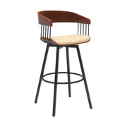 Athena 31" Swivel Walnut Wood Bar Stool in Cream Faux Leather with Black Metal - Furniture City (CA)l