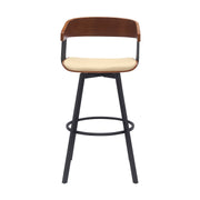 Athena 31" Swivel Walnut Wood Bar Stool in Cream Faux Leather with Black Metal - Furniture City (CA)l