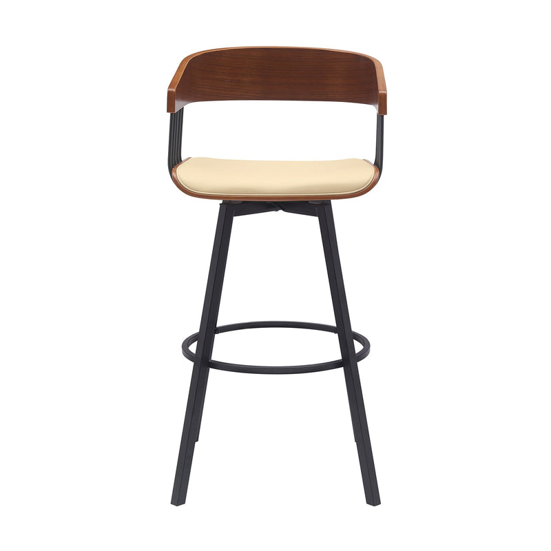 Athena 31" Swivel Walnut Wood Bar Stool in Cream Faux Leather with Black Metal - Furniture City (CA)l