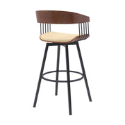 Athena 31" Swivel Walnut Wood Bar Stool in Cream Faux Leather with Black Metal - Furniture City (CA)l