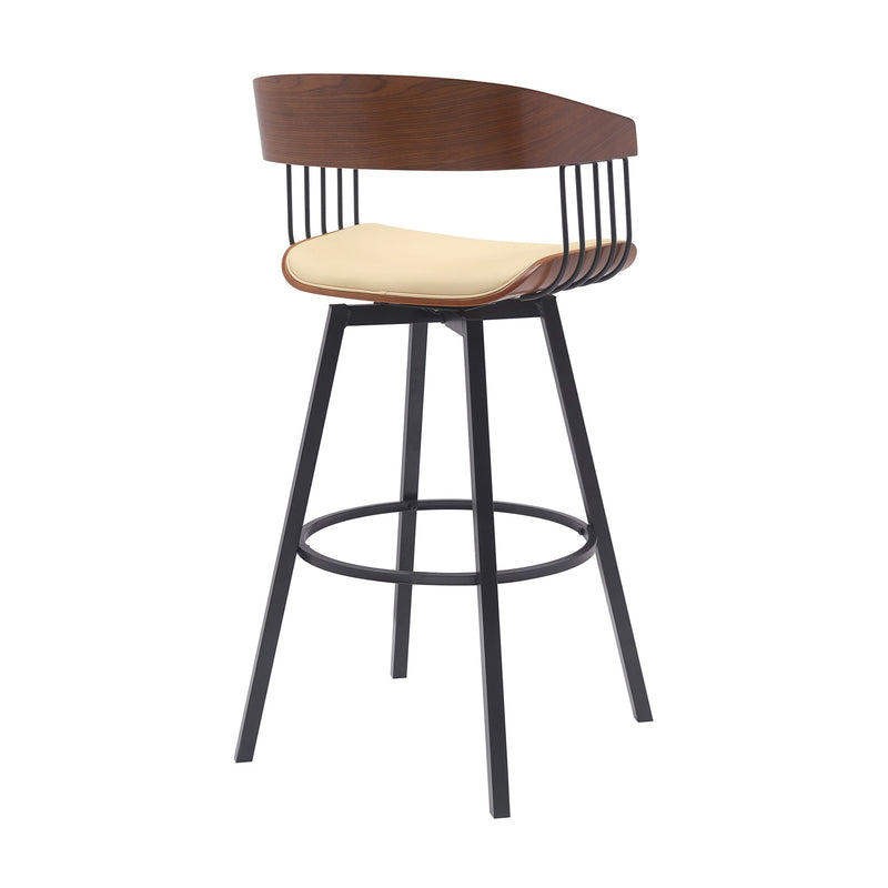 Athena 31" Swivel Walnut Wood Bar Stool in Cream Faux Leather with Black Metal - Furniture City (CA)l