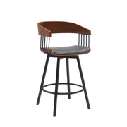 Athena 27" Swivel Walnut Wood Counter Stool in Gray Faux Leather with Black Metal - Furniture City (CA)l
