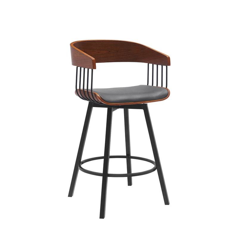 Athena 27" Swivel Walnut Wood Counter Stool in Gray Faux Leather with Black Metal - Furniture City (CA)l