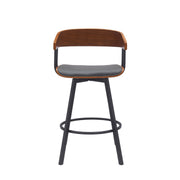 Athena 27" Swivel Walnut Wood Counter Stool in Gray Faux Leather with Black Metal - Furniture City (CA)l