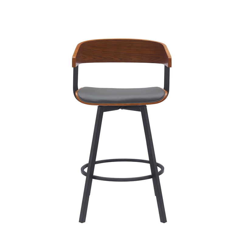 Athena 27" Swivel Walnut Wood Counter Stool in Gray Faux Leather with Black Metal - Furniture City (CA)l