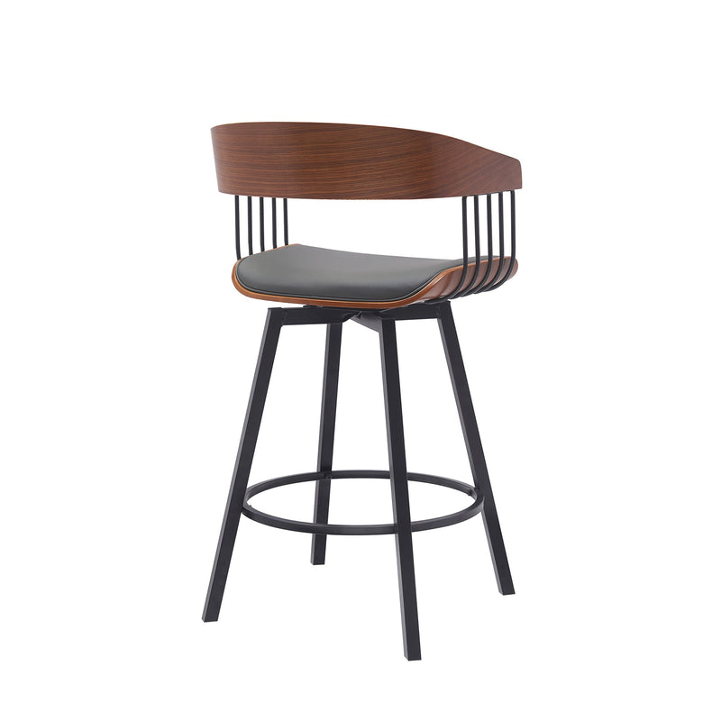 Athena 27" Swivel Walnut Wood Counter Stool in Gray Faux Leather with Black Metal - Furniture City (CA)l