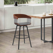 Athena 27" Swivel Walnut Wood Counter Stool in Gray Faux Leather with Black Metal - Furniture City (CA)l