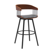 Athena 31" Swivel Walnut Wood Bar Stool in Gray Faux Leather with Black Metal - Furniture City (CA)l