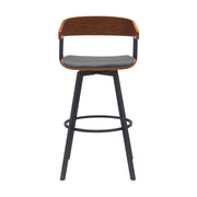 Athena 31" Swivel Walnut Wood Bar Stool in Gray Faux Leather with Black Metal - Furniture City (CA)l