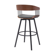 Athena 31" Swivel Walnut Wood Bar Stool in Gray Faux Leather with Black Metal - Furniture City (CA)l