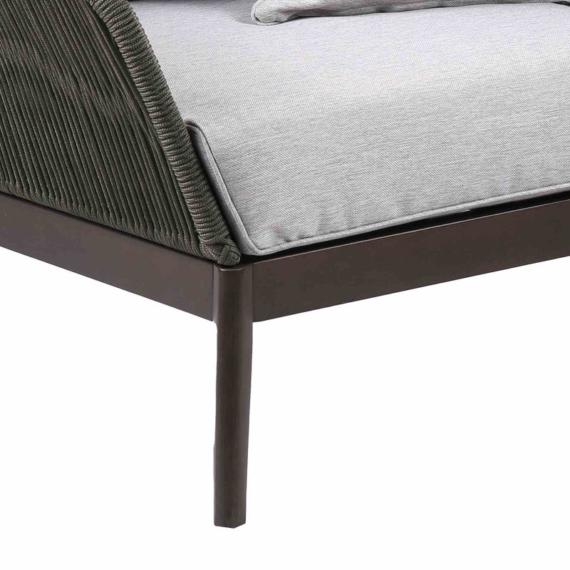 Athos Indoor Outdoor Club Chair in Dark Eucalyptus Wood with Charcoal Rope and Gray Cushions - Furniture City (CA)l