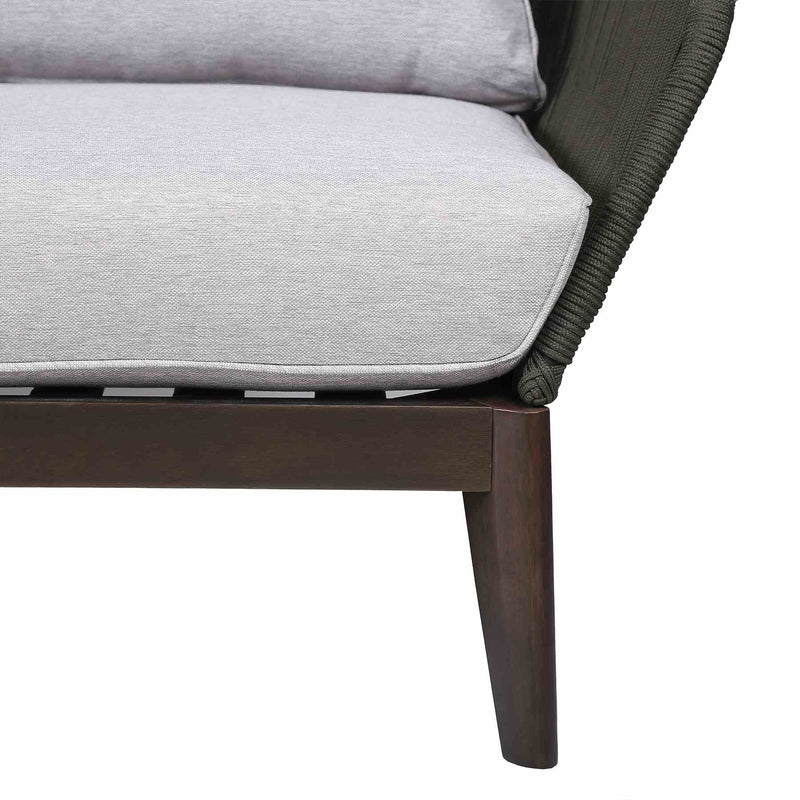 Athos Indoor Outdoor Club Chair in Dark Eucalyptus Wood with Charcoal Rope and Gray Cushions - Furniture City (CA)l