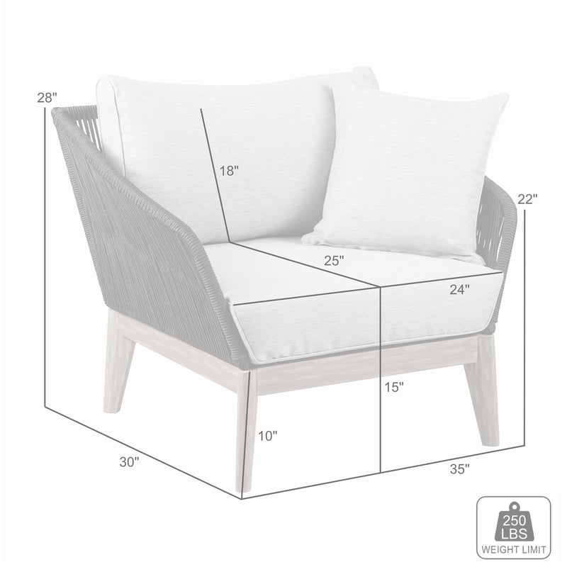 Athos Indoor Outdoor Club Chair in Dark Eucalyptus Wood with Charcoal Rope and Gray Cushions - Furniture City (CA)l