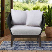 Athos Indoor Outdoor Club Chair in Dark Eucalyptus Wood with Charcoal Rope and Gray Cushions - Furniture City (CA)l
