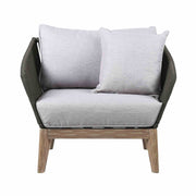 Athos Indoor Outdoor Club Chair in Light Eucalyptus Wood with Charcoal Rope and Gray Cushions - Furniture City (CA)l