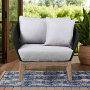 Athos Indoor Outdoor Club Chair in Light Eucalyptus Wood with Charcoal Rope and Gray Cushions - Furniture City (CA)l
