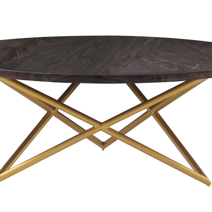 Atala Brown Veneer Coffee Table with Brushed Gold Legs