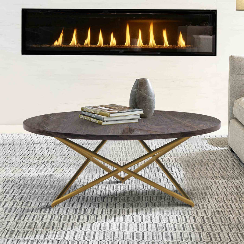 Atala Brown Veneer Coffee Table with Brushed Gold Legs - Furniture City (CA)l