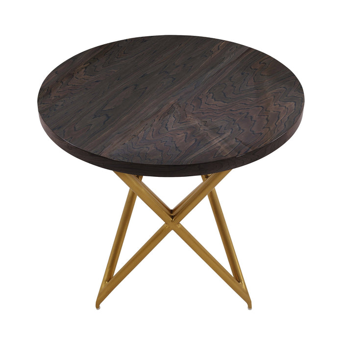 Atala Brown Veneer End Table with Brushed Gold Legs