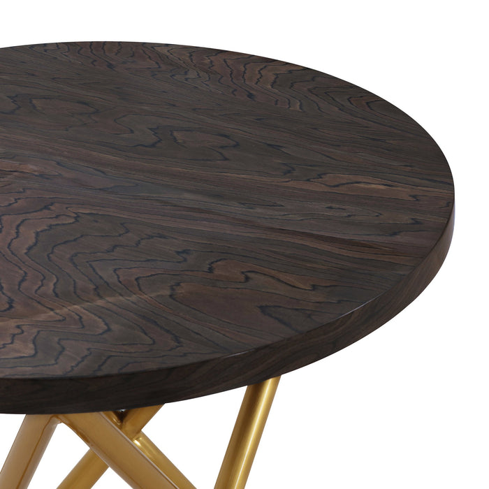 Atala Brown Veneer End Table with Brushed Gold Legs