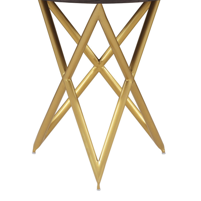 Atala Brown Veneer End Table with Brushed Gold Legs