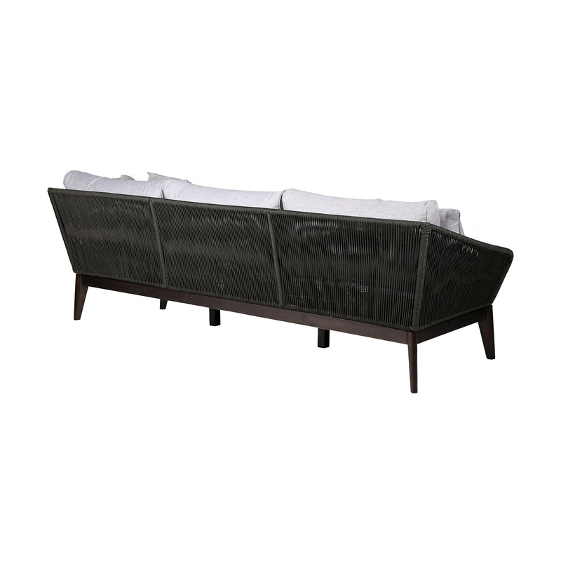 Athos Indoor Outdoor 3 Seater Sofa in Dark Eucalyptus Wood with Charcoal Rope and Gray Cushions - Furniture City (CA)l