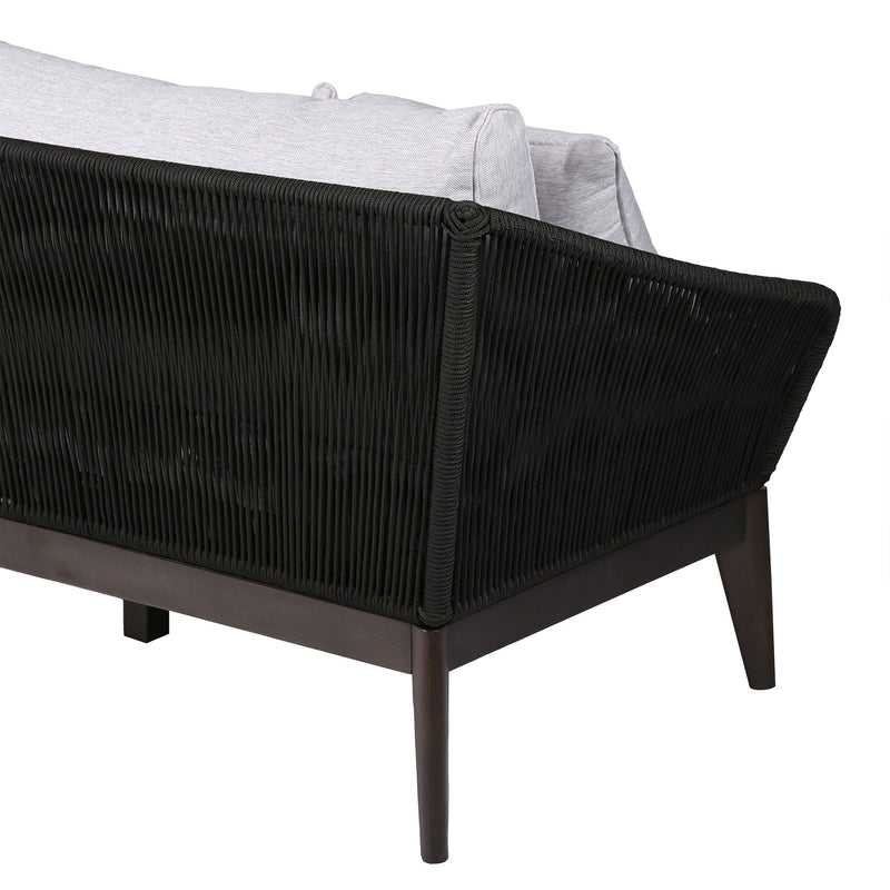 Athos Indoor Outdoor 3 Seater Sofa in Dark Eucalyptus Wood with Charcoal Rope and Gray Cushions - Furniture City (CA)l