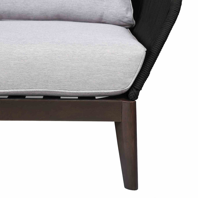 Athos Indoor Outdoor 3 Seater Sofa in Dark Eucalyptus Wood with Charcoal Rope and Gray Cushions - Furniture City (CA)l