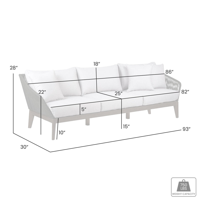 Athos Indoor Outdoor 3 Seater Sofa in Dark Eucalyptus Wood with Charcoal Rope and Gray Cushions - Furniture City (CA)l