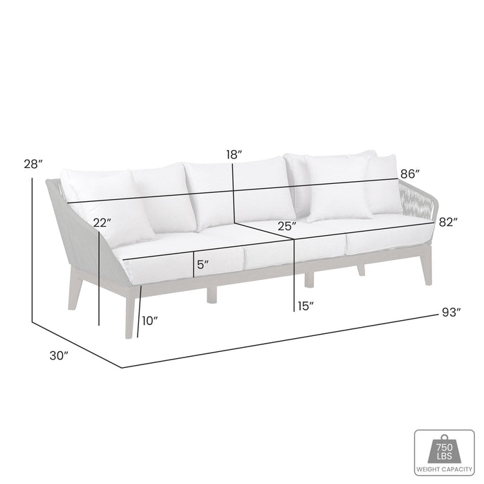 Athos Indoor Outdoor 3 Seater Sofa in Dark Eucalyptus Wood with Charcoal Rope and Gray Cushions