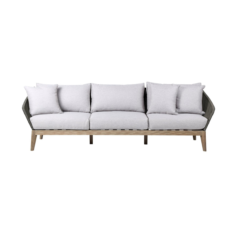 Athos Indoor Outdoor 3 Seater Sofa in Light Eucalyptus Wood with Charcoal Rope and Gray Cushions - Furniture City (CA)l