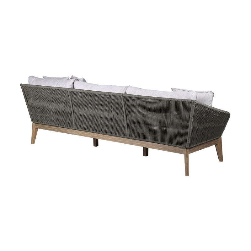 Athos Indoor Outdoor 3 Seater Sofa in Light Eucalyptus Wood with Charcoal Rope and Gray Cushions - Furniture City (CA)l