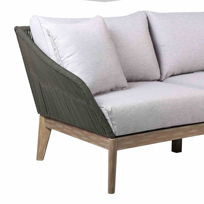Athos Indoor Outdoor 3 Seater Sofa in Light Eucalyptus Wood with Charcoal Rope and Gray Cushions