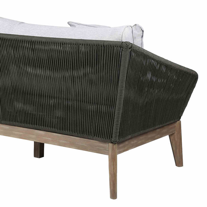 Athos Indoor Outdoor 3 Seater Sofa in Light Eucalyptus Wood with Charcoal Rope and Gray Cushions