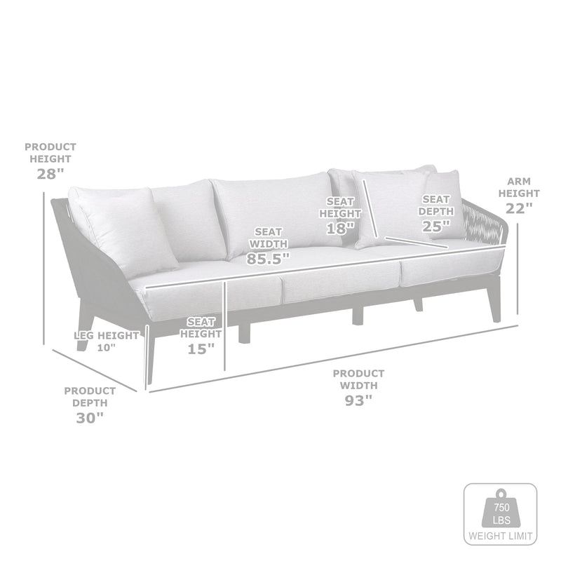 Athos Indoor Outdoor 3 Seater Sofa in Light Eucalyptus Wood with Charcoal Rope and Gray Cushions - Furniture City (CA)l