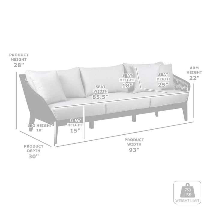 Athos Indoor Outdoor 3 Seater Sofa in Light Eucalyptus Wood with Charcoal Rope and Gray Cushions