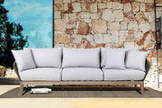 Athos Indoor Outdoor 3 Seater Sofa in Light Eucalyptus Wood with Charcoal Rope and Gray Cushions - Furniture City (CA)l