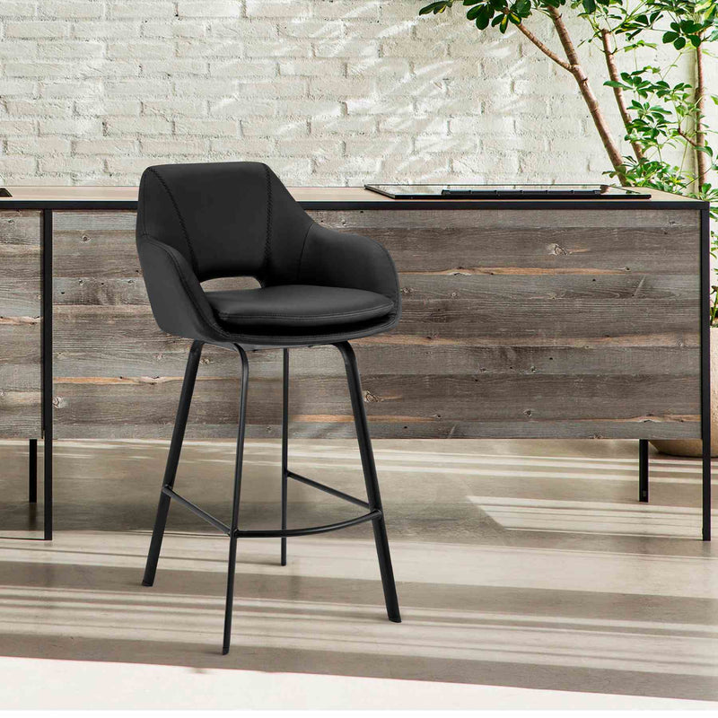 Aura Black Faux Leather and Black Metal Swivel 26" Counter Stool - Furniture City (CA)l