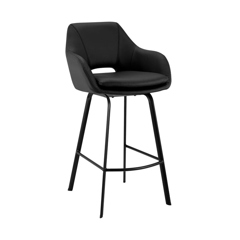 Aura Black Faux Leather and Black Metal Swivel 30" Bar Stool - Furniture City (CA)l