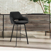 Aura Black Faux Leather and Black Metal Swivel 30" Bar Stool - Furniture City (CA)l