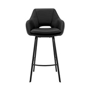 Aura Black Faux Leather and Black Metal Swivel 30" Bar Stool - Furniture City (CA)l