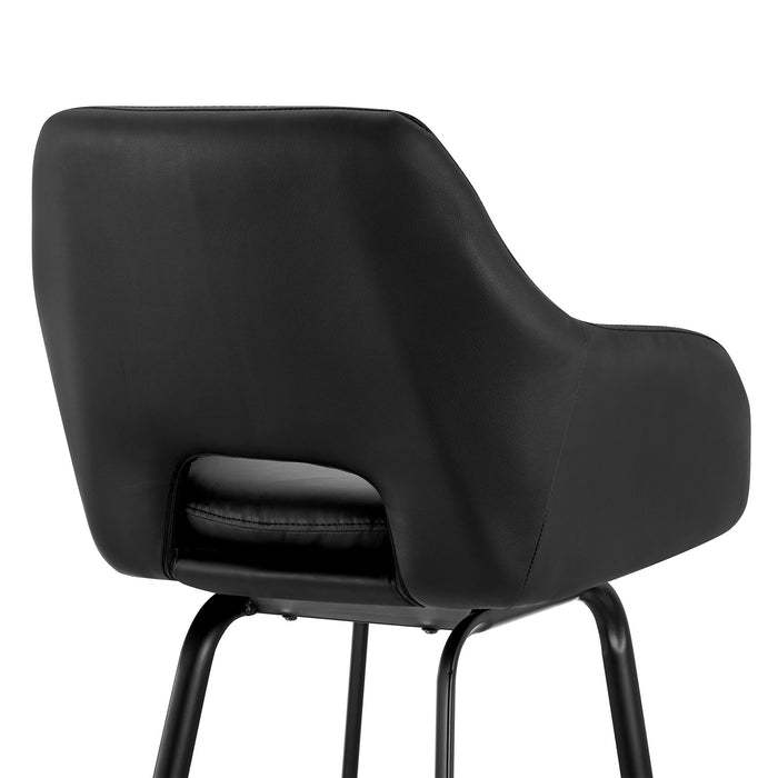 Aura Black Faux Leather and Black Metal Swivel 30" Bar Stool