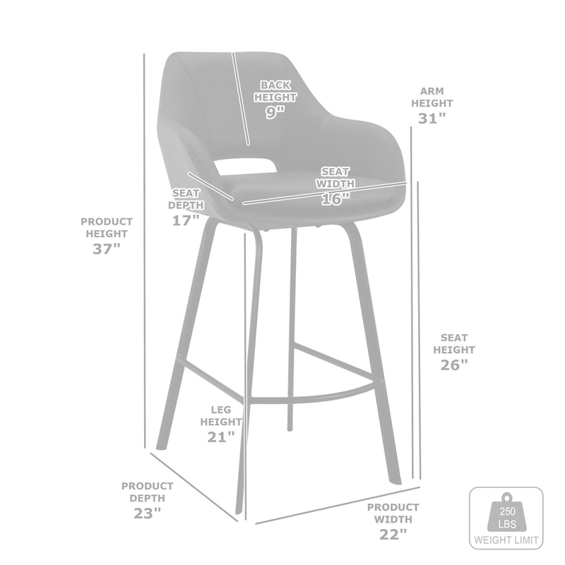 Aura Gray Faux Leather and Black Metal Swivel 26" Counter Stool - Furniture City (CA)l